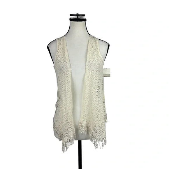 Ivory Crochet Fringe Vest 16 Boho Festival Hippie Indie Cottagecore Layering Top - Picture 2 of 11